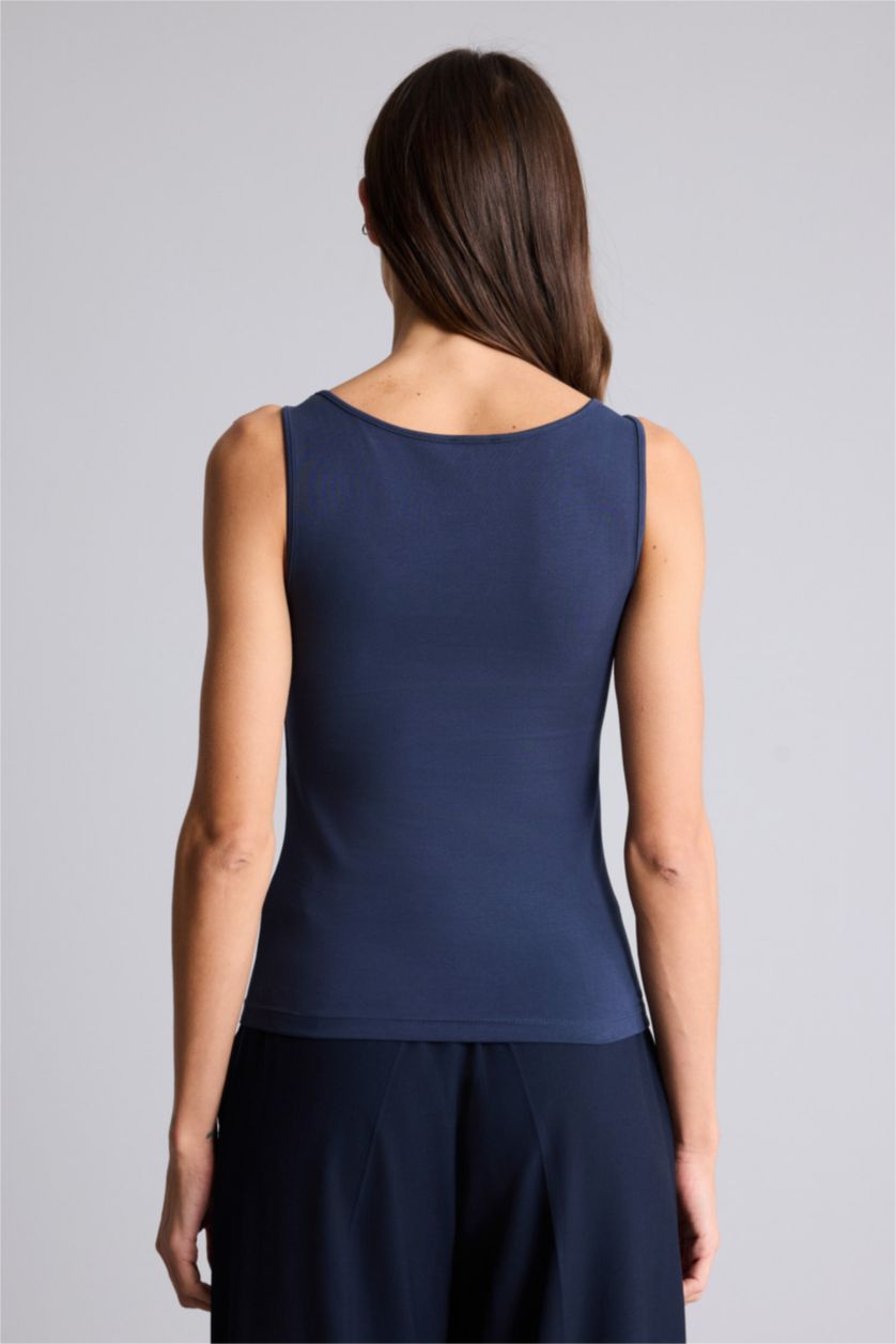 Женщины Синий Майка приталенного кроя с круглым вырезом базовый для женщин