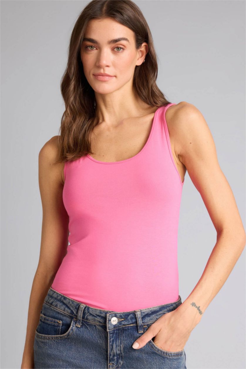Женщины Розовый Майка приталенного кроя с круглым вырезом базовый для женщин