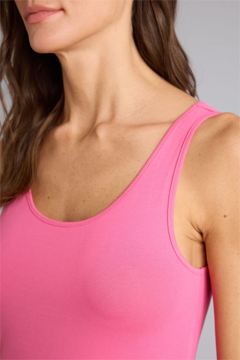 Женщины Розовый Майка приталенного кроя с круглым вырезом базовый для женщин