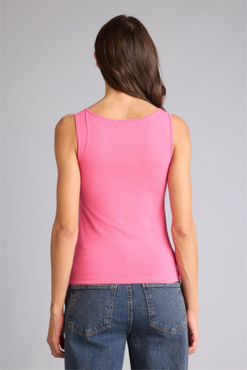 Женщины Розовый Майка приталенного кроя с круглым вырезом базовый для женщин