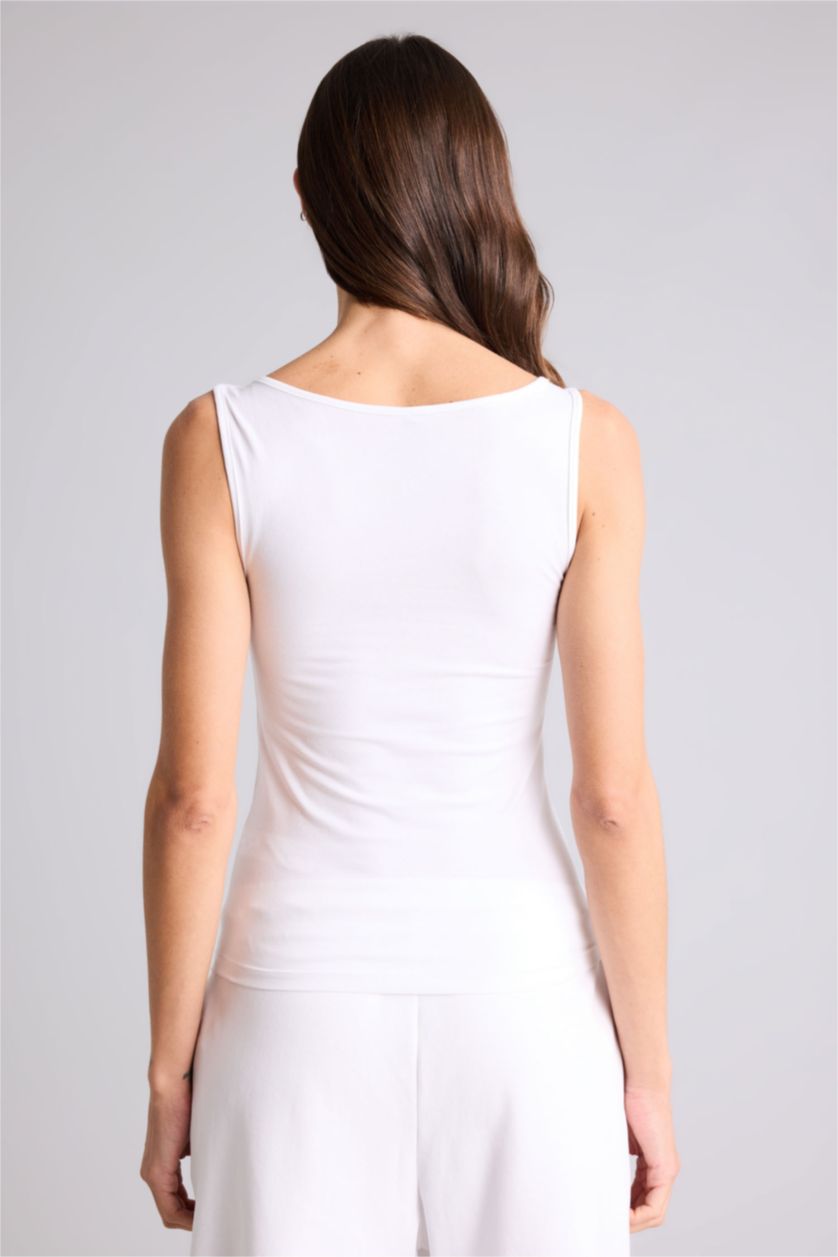 WOMAN White Slim Fit Basic Round Collar Tank Top
