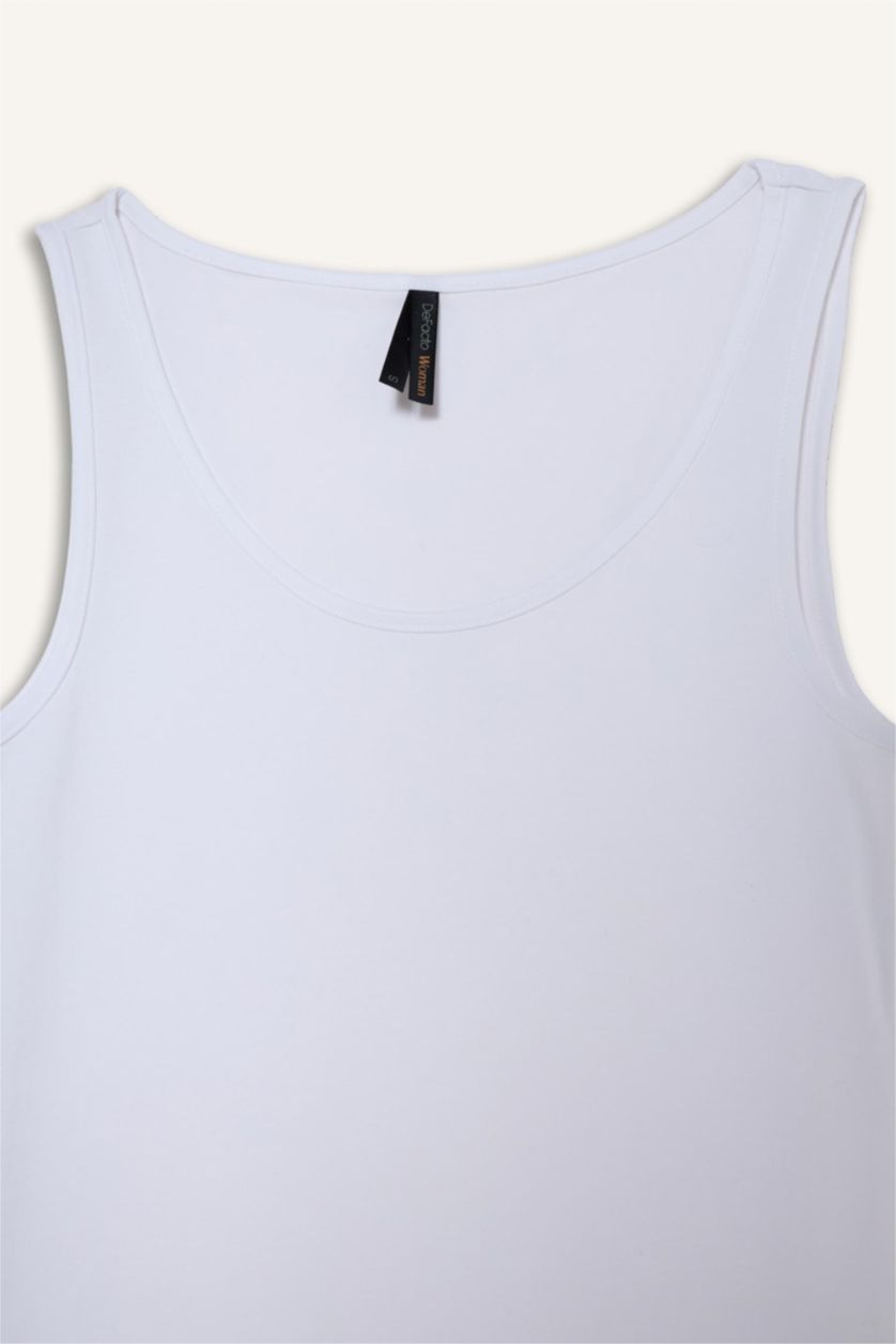 WOMAN White Slim Fit Basic Round Collar Tank Top