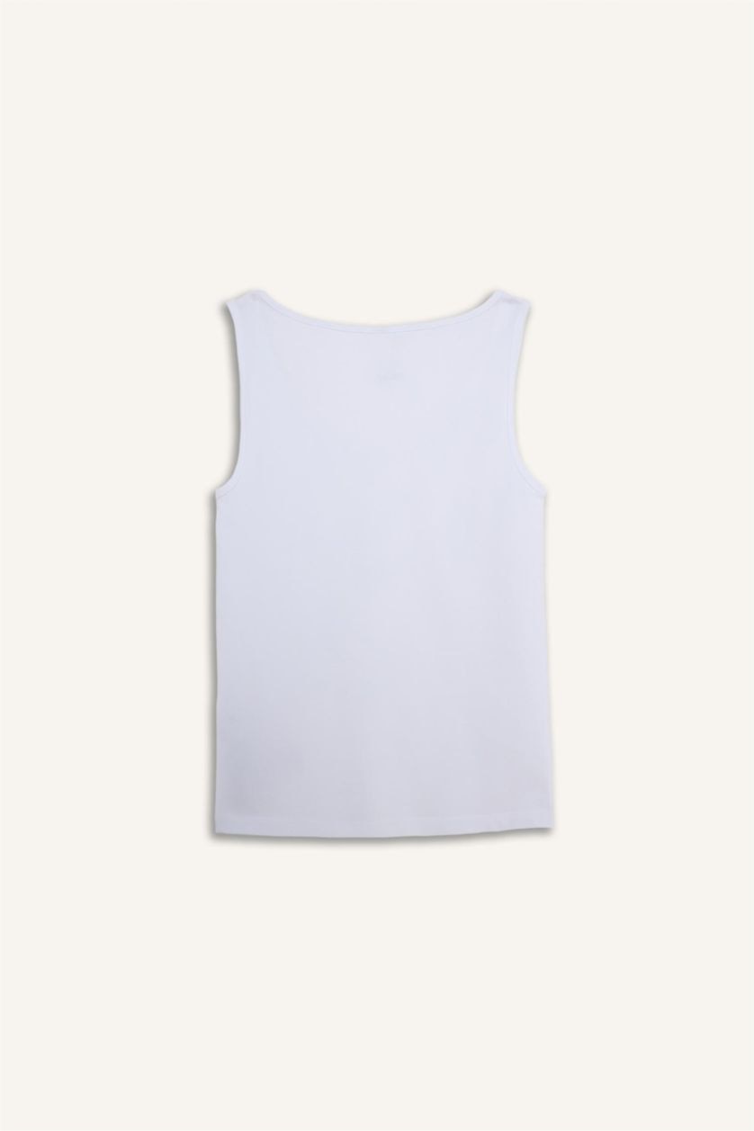WOMAN White Slim Fit Basic Round Collar Tank Top