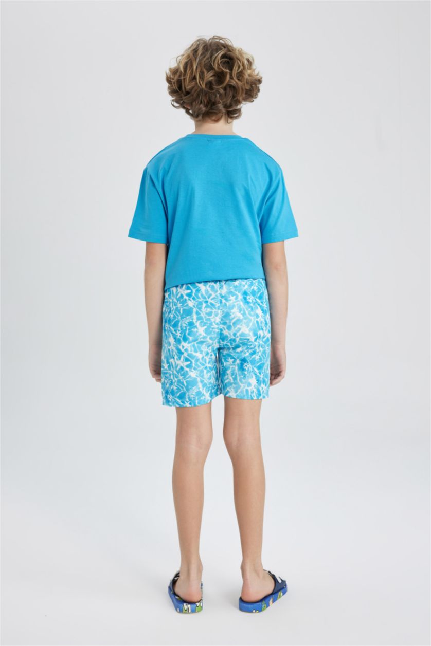 Erkek Çocuk - Genç Erkek Turkuaz Desenli Deniz Şortu Erkek Çocuk
