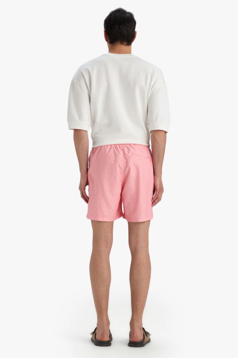 Erkek Somon Desenli File Astarlı Kısa Boy Deniz Şortu