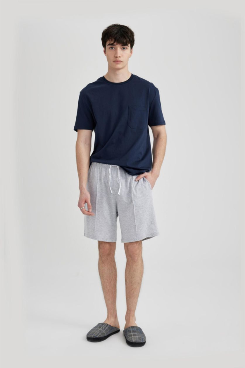 Erkek Gri Melanj Regular Fit Cepli Şort Pijama Altı