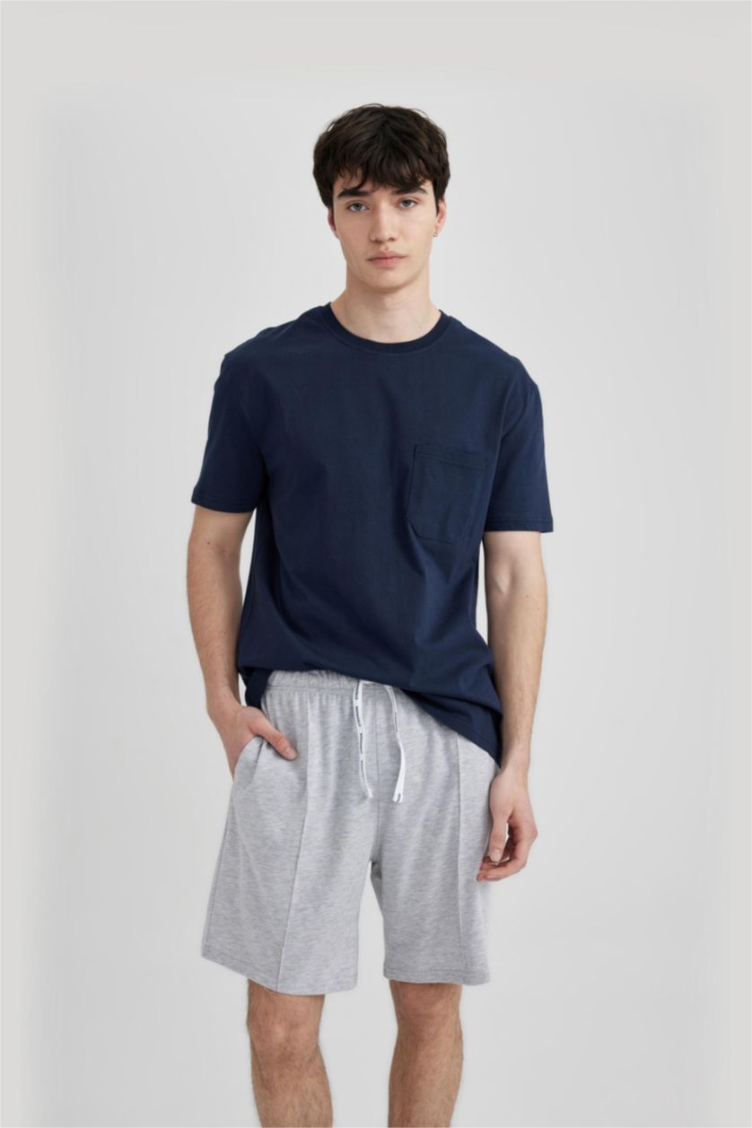 Erkek Gri Melanj Regular Fit Cepli Şort Pijama Altı
