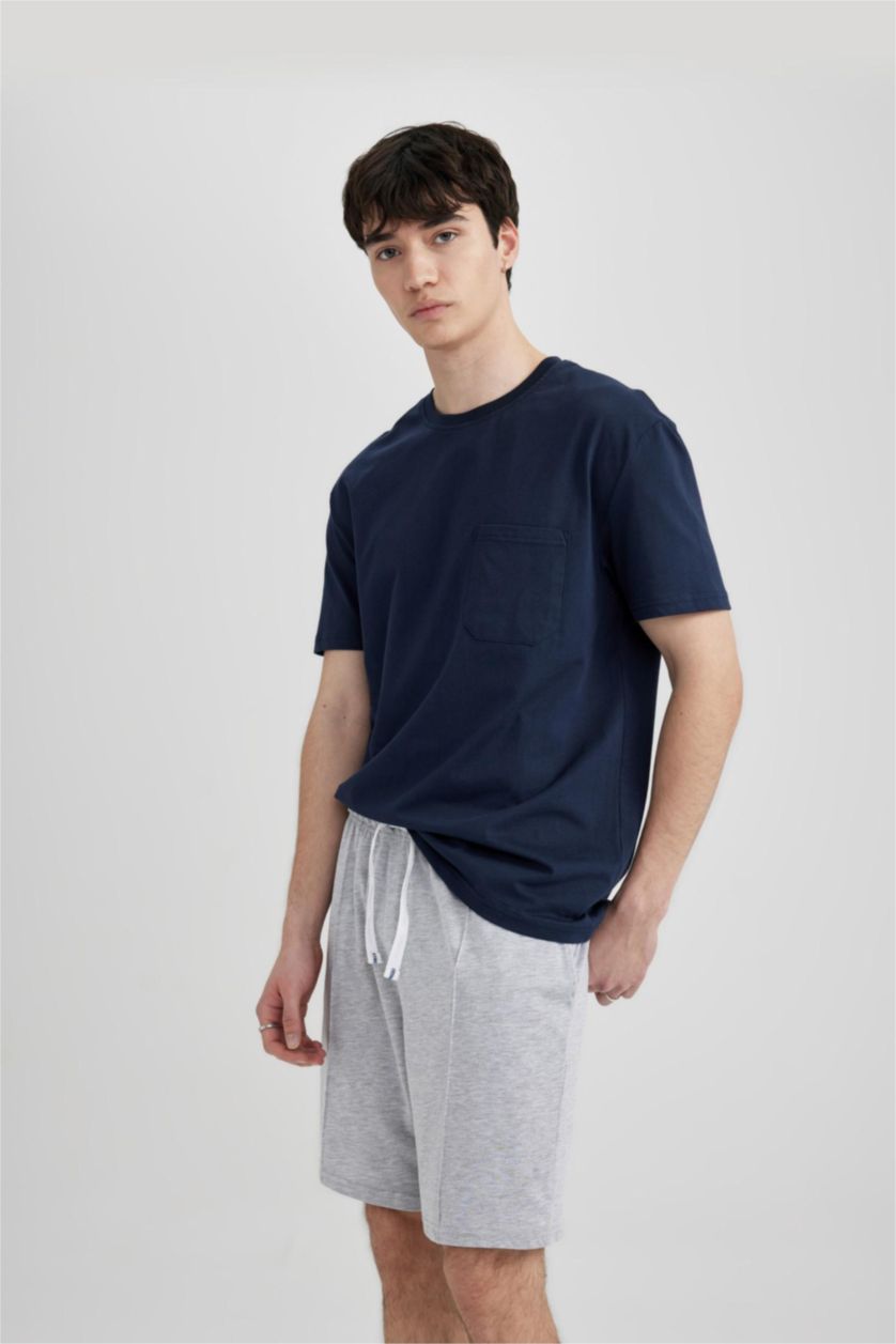 Erkek Gri Melanj Regular Fit Cepli Şort Pijama Altı