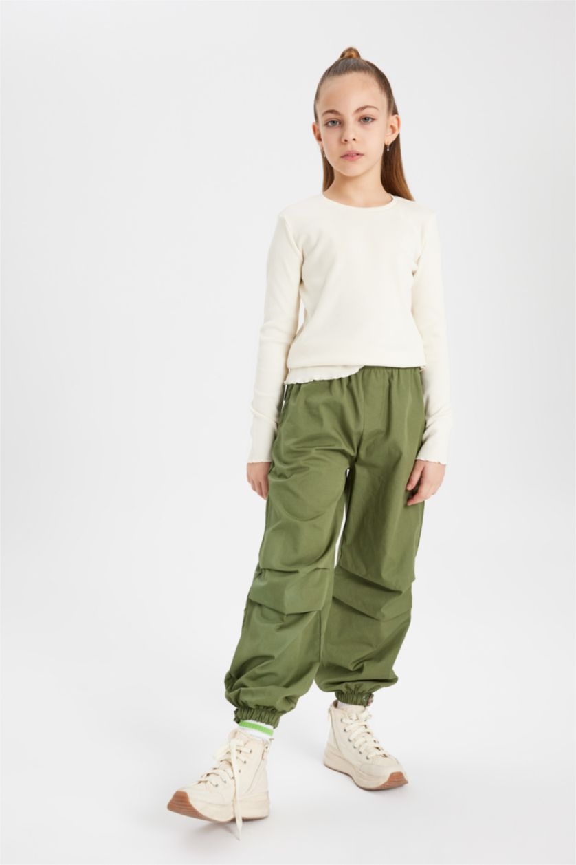 GIRLS & TEENS Ecru Girl Slim Fit Crew Neck Ribbed T-Shirt