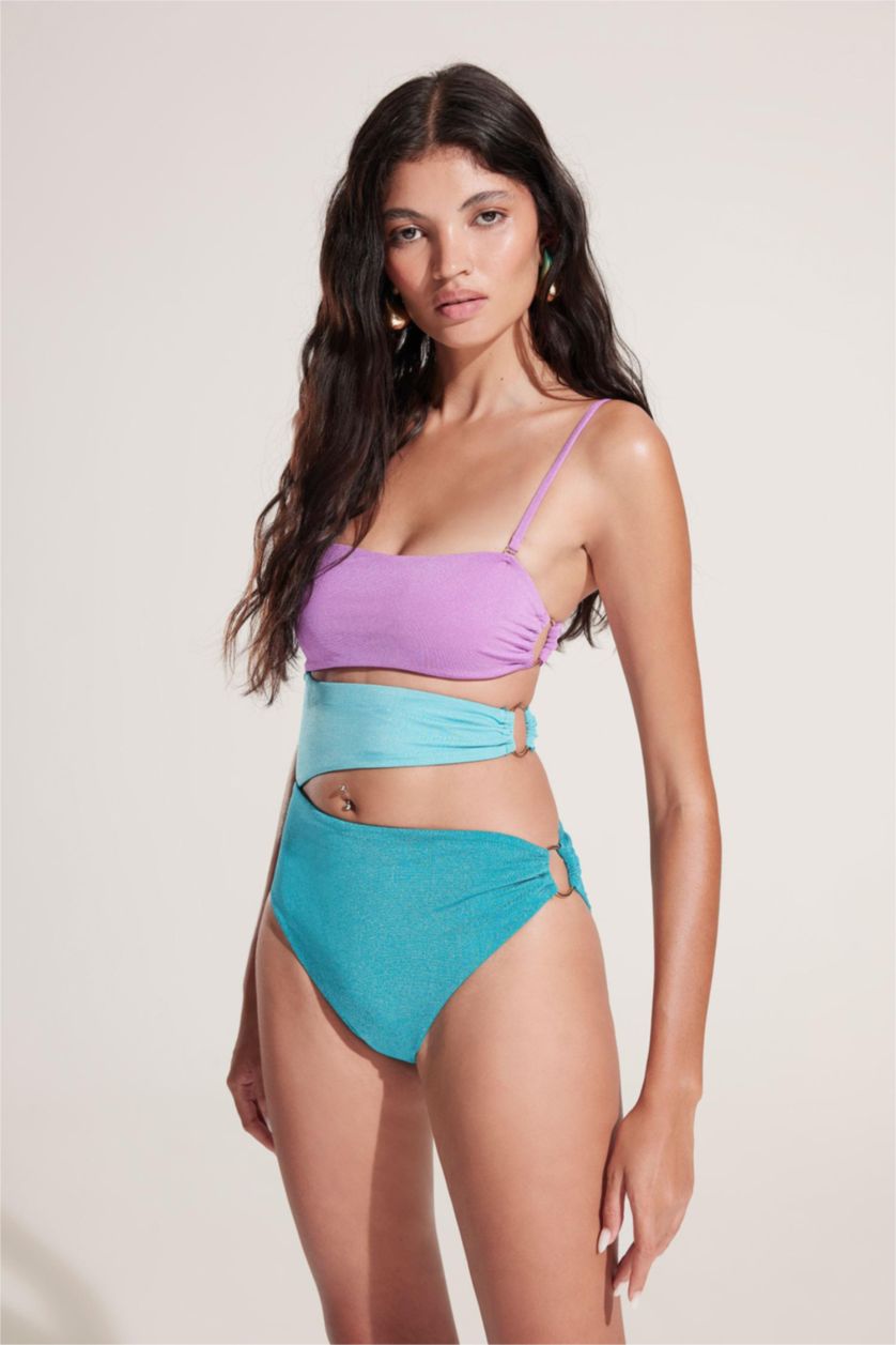 Kadın Mor Regular Fit Parlak Kumaş Mayokini-Fall in Love