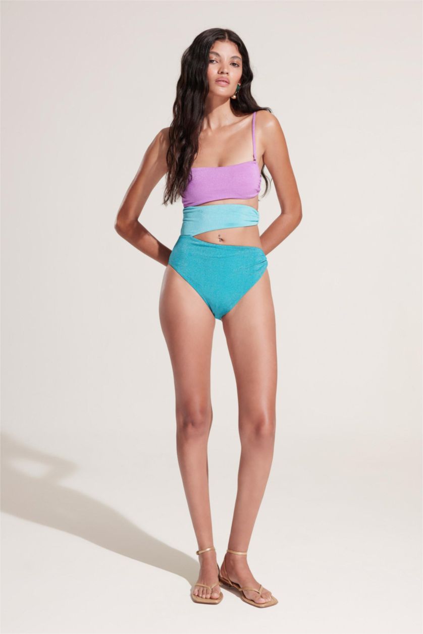 Kadın Mor Regular Fit Parlak Kumaş Mayokini-Fall in Love