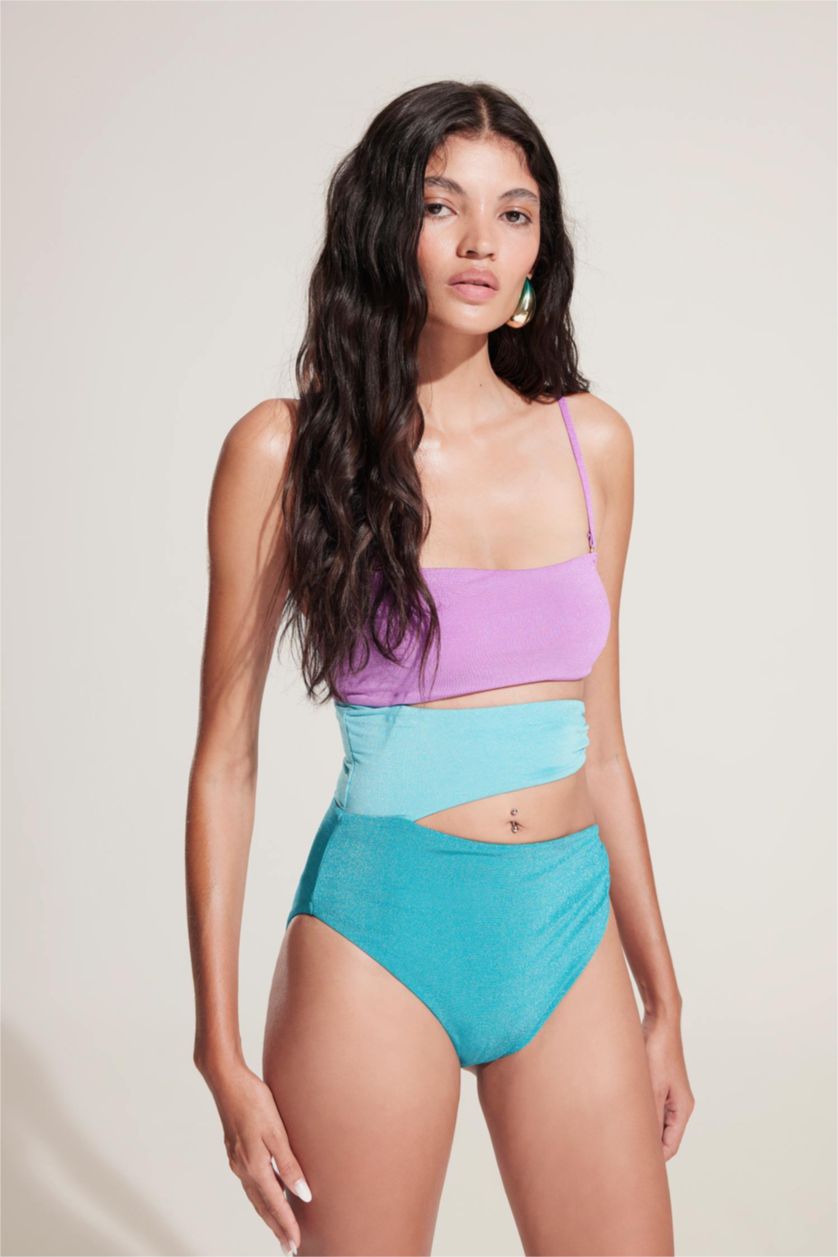 Kadın Mor Regular Fit Parlak Kumaş Mayokini-Fall in Love