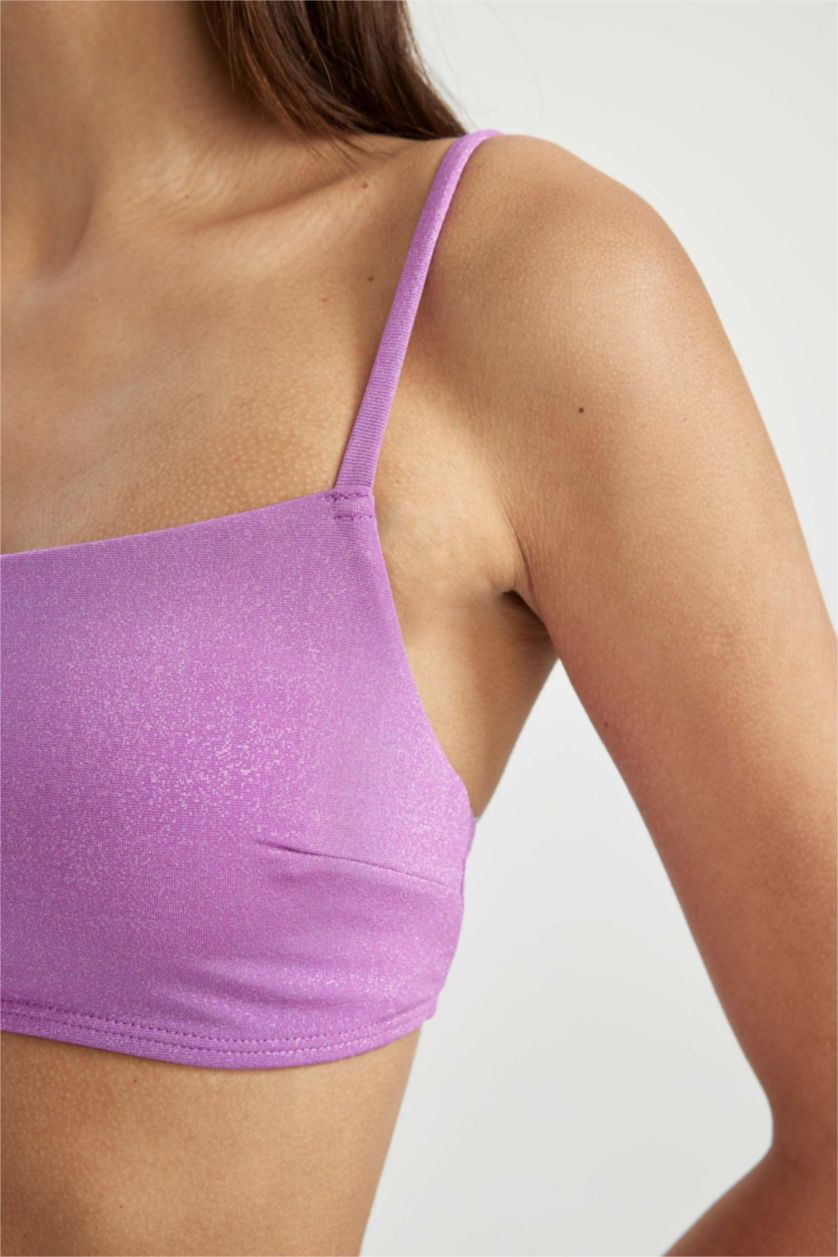 Kadın Mor Regular Fit Parlak Kumaş Bikini Üstü-Fall in Love
