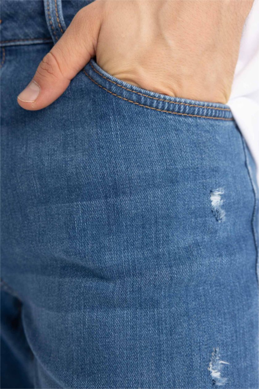 رجالي أزرق بنطلون جينز كاروت فيت ممزق