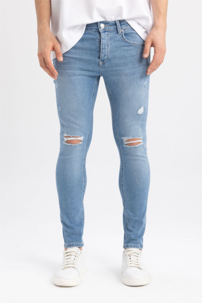 MAN Light Blue Skinny Comfort Fit Trousers