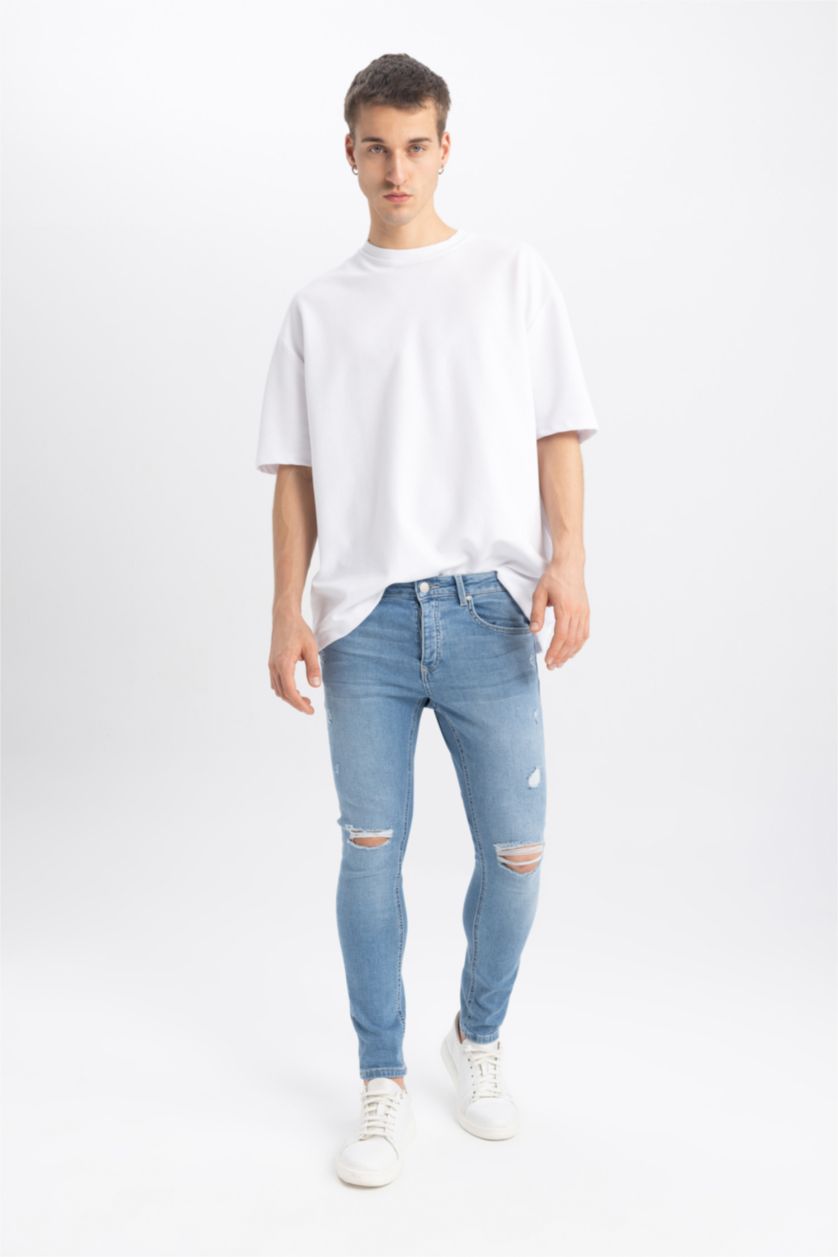 MAN Light Blue Skinny Comfort Fit Trousers