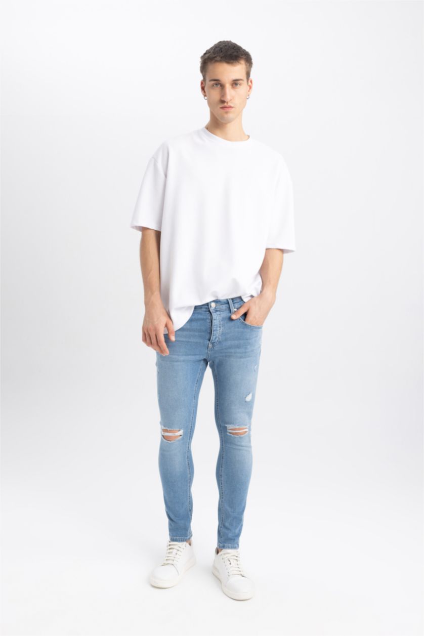 MAN Light Blue Skinny Comfort Fit Trousers