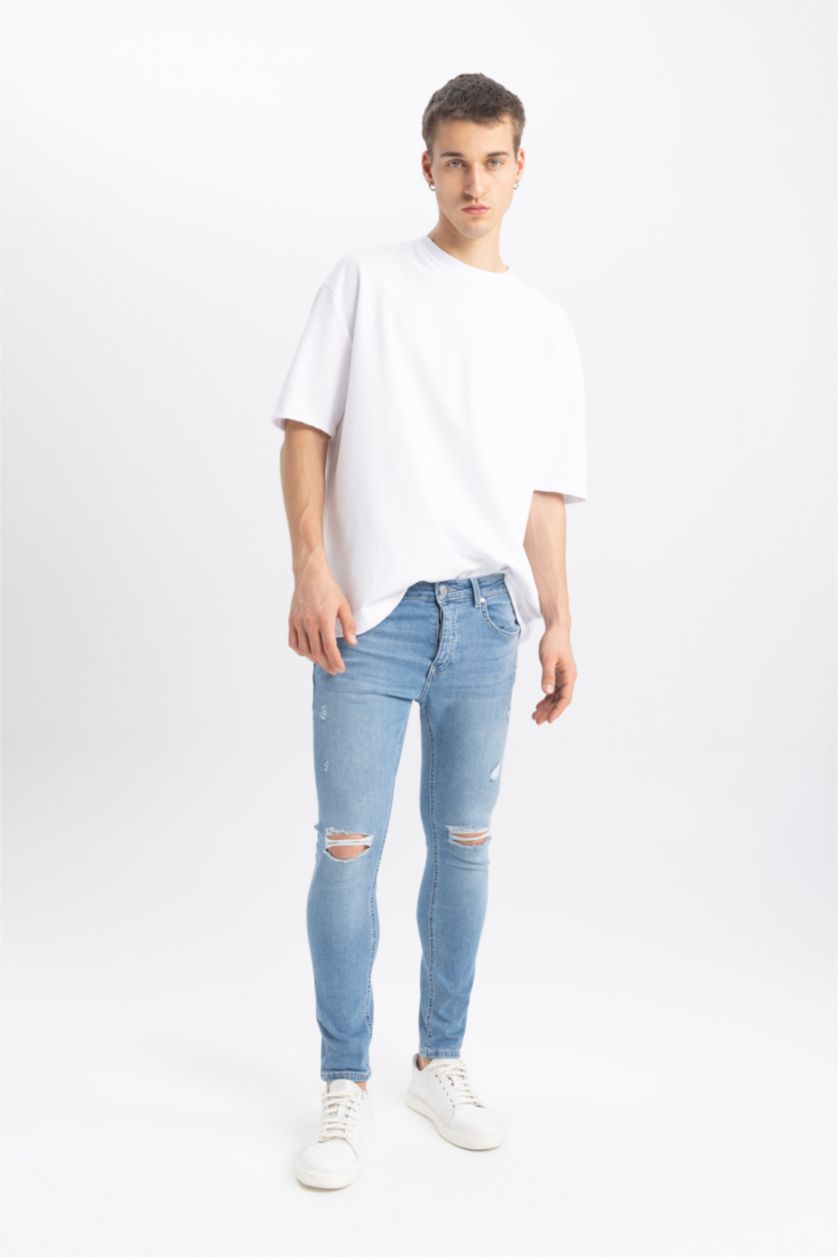MAN Light Blue Skinny Comfort Fit Trousers