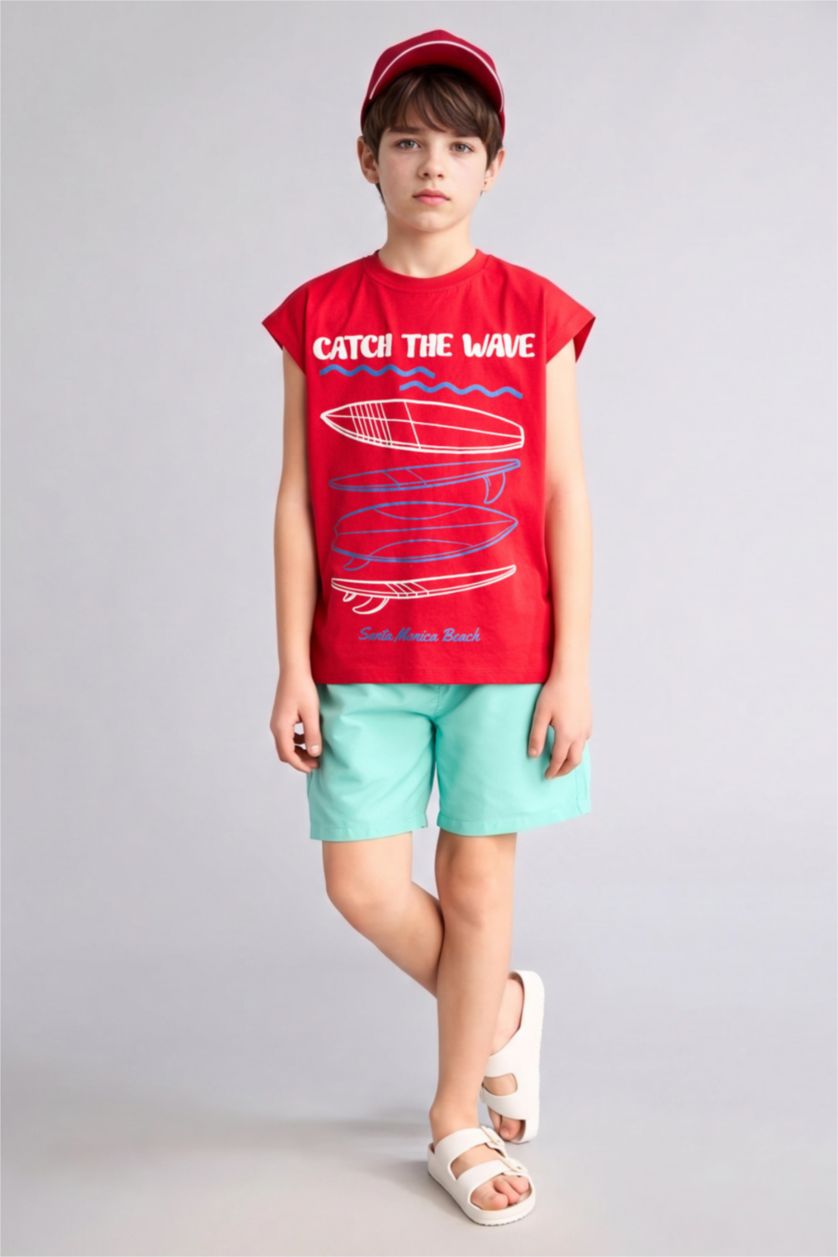 Erkek Çocuk - Genç Erkek Açık Yeşil Basıc Düz Deniz Şortu Erkek Çocuk