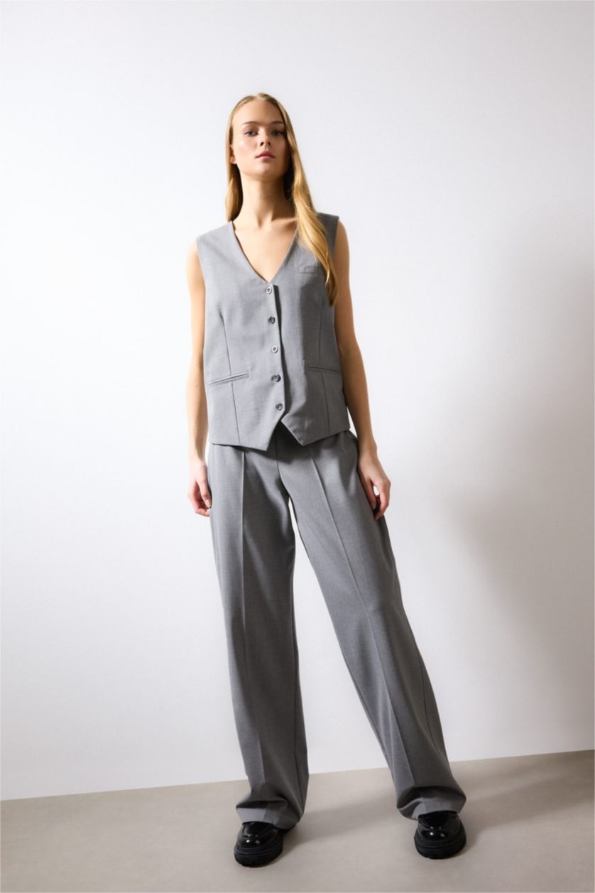 WOMAN Light Grey Melange Wide Leg High Waist Standard Trousers