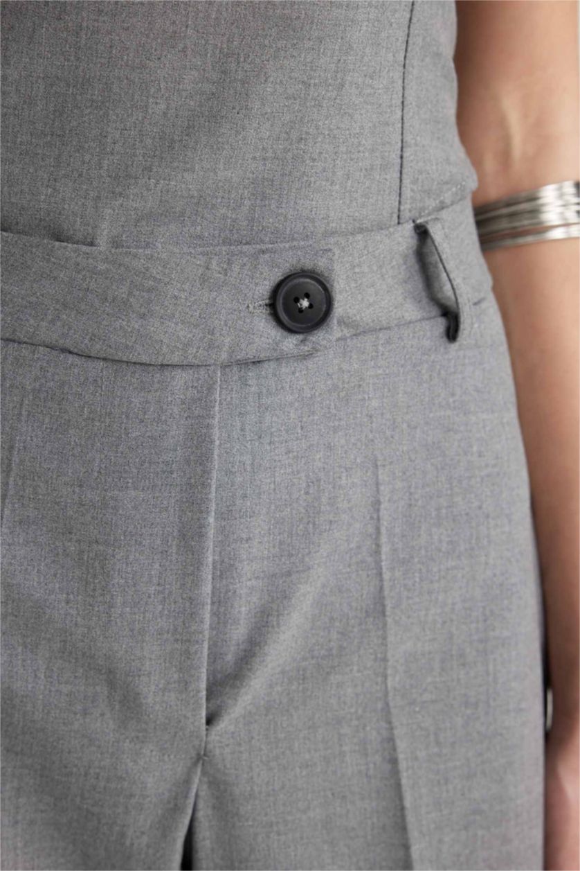 WOMAN Light Grey Melange Wide Leg High Waist Standard Trousers