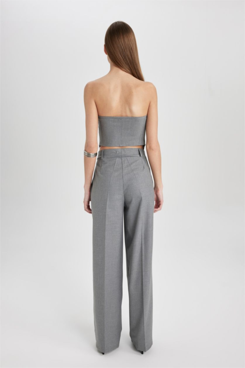 WOMAN Light Grey Melange Wide Leg High Waist Standard Trousers