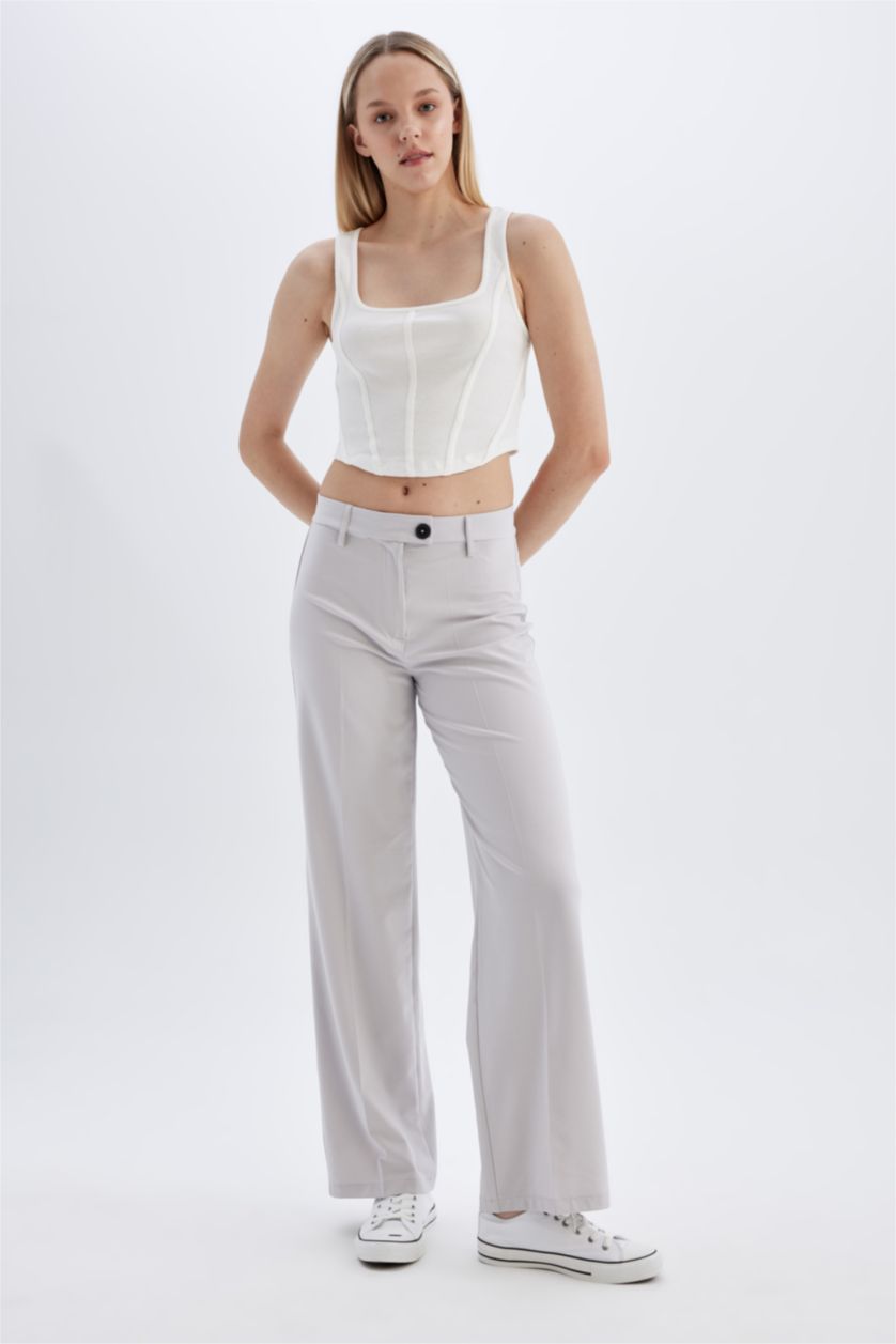 FEMME Gris Clair Pantalon large à taille haute longueur standard