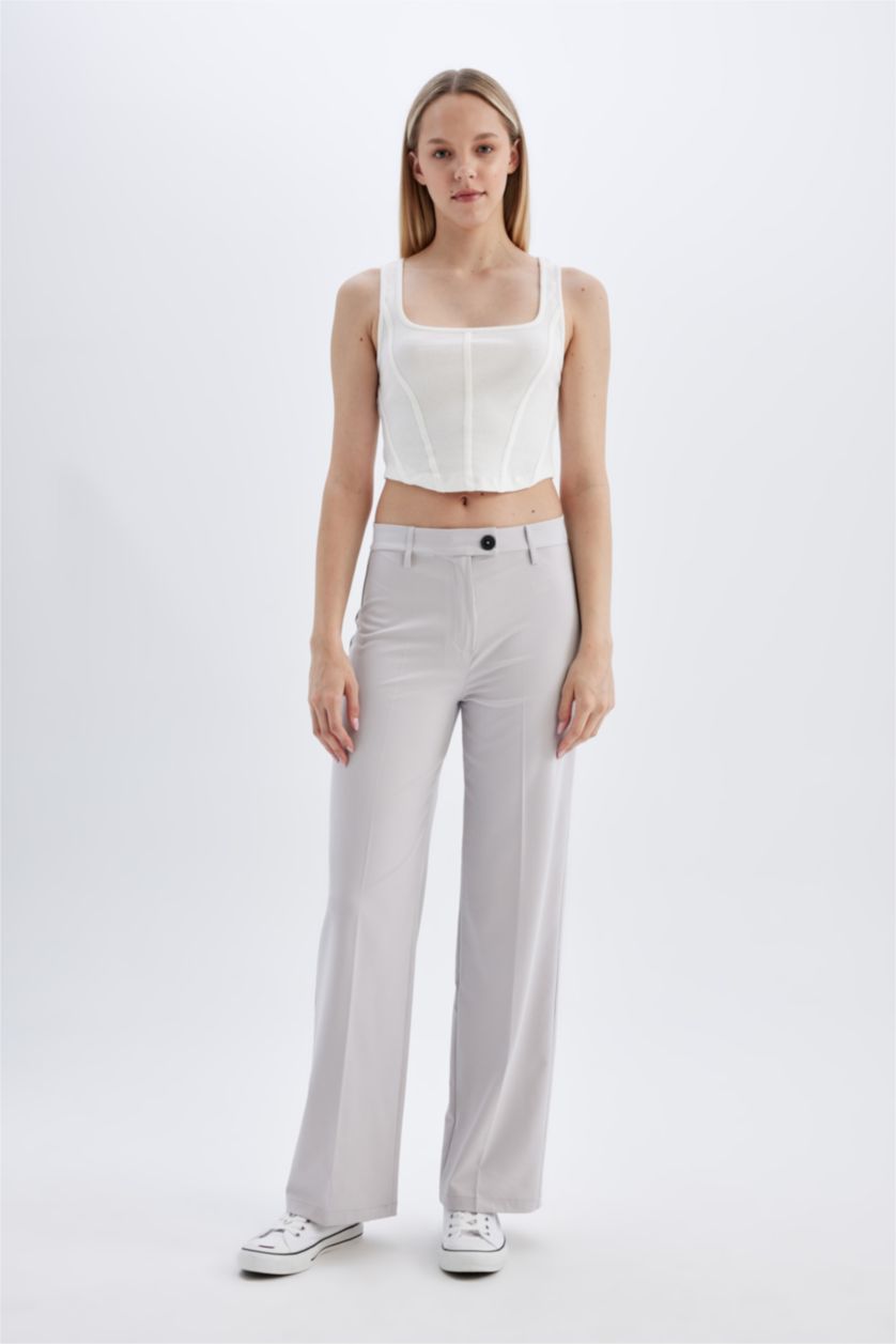 FEMME Gris Clair Pantalon large à taille haute longueur standard