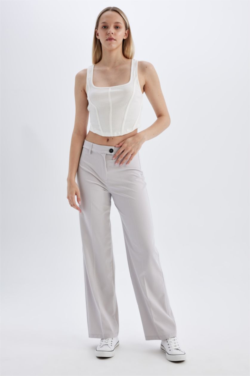 FEMME Gris Clair Pantalon large à taille haute longueur standard