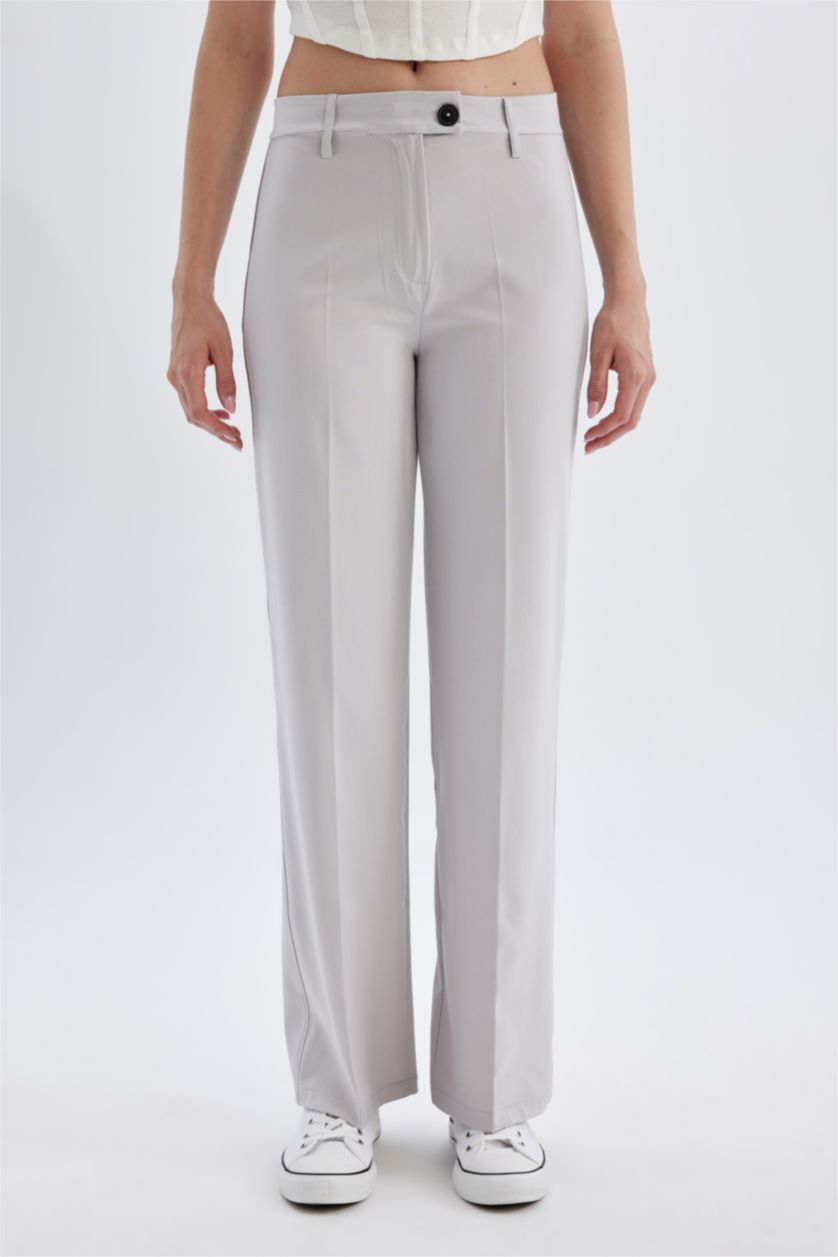 FEMME Gris Clair Pantalon large à taille haute longueur standard
