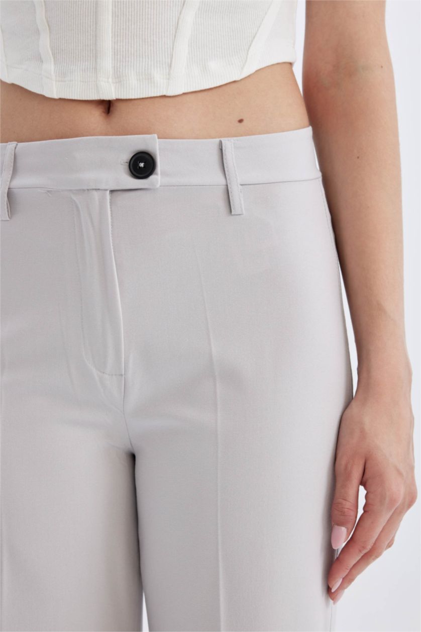 FEMME Gris Clair Pantalon large à taille haute longueur standard