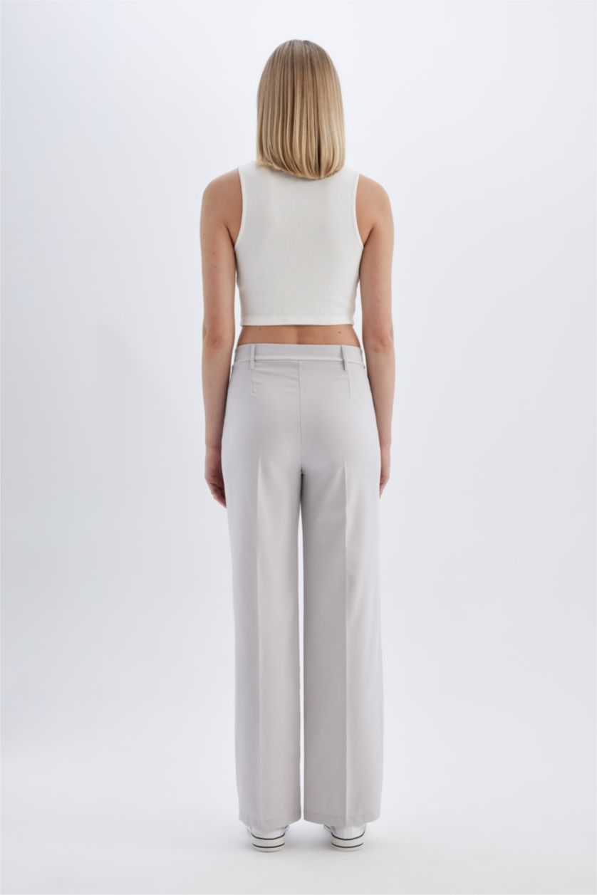 FEMME Gris Clair Pantalon large à taille haute longueur standard