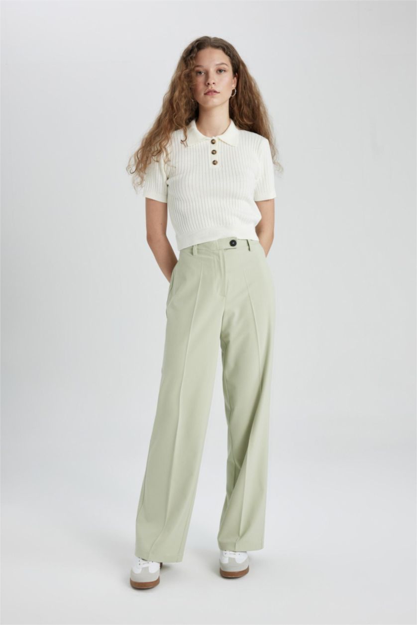 WOMAN Light Khaki Wide Leg High Waist Standard Trousers