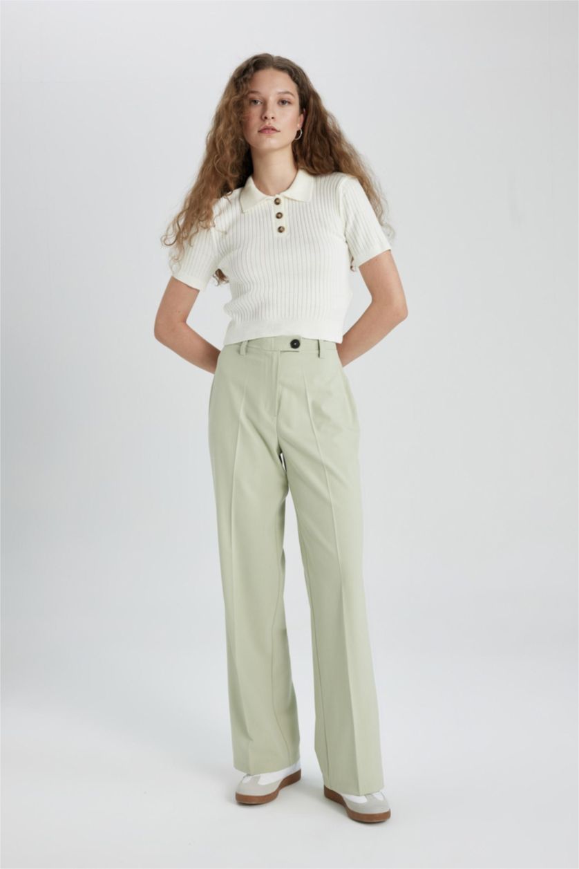 WOMAN Light Khaki Wide Leg High Waist Standard Trousers