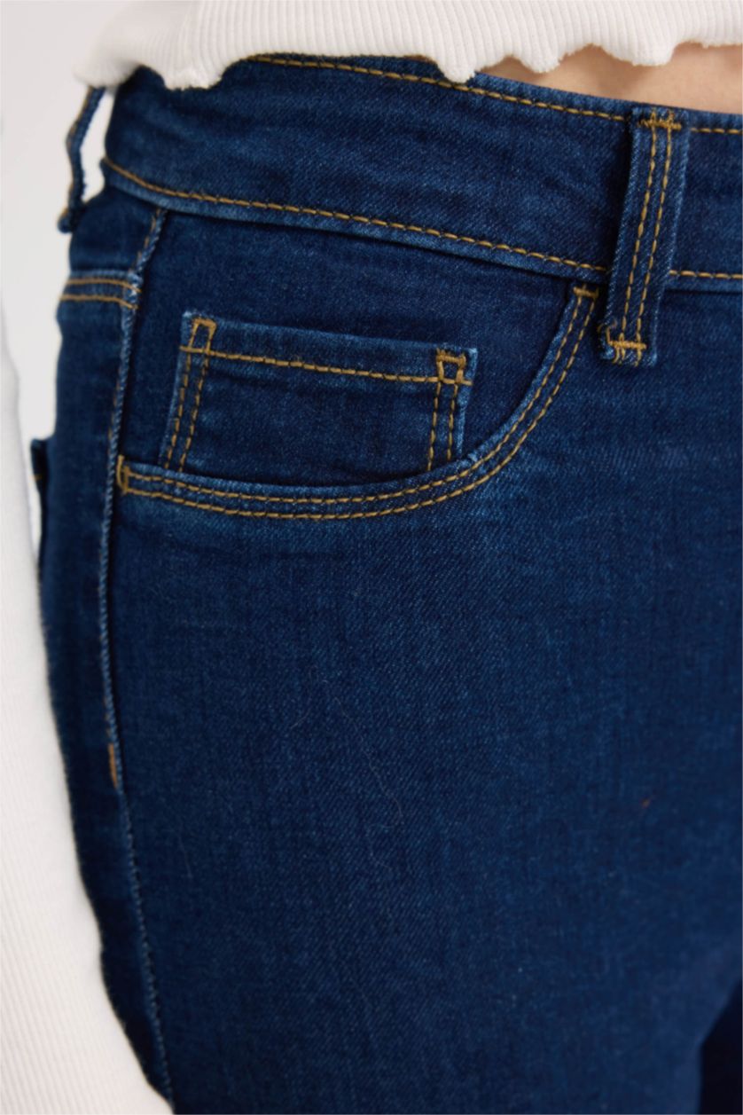 Kadın Koyu Mavi Jegging Yüksek Bel Bilek Boy Dar Paça Basıc Jean Pantolon