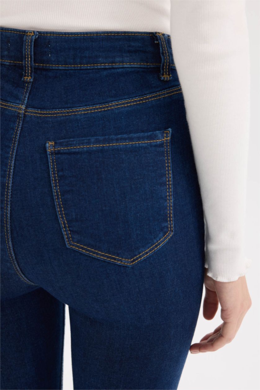 Kadın Koyu Mavi Jegging Yüksek Bel Bilek Boy Dar Paça Basıc Jean Pantolon
