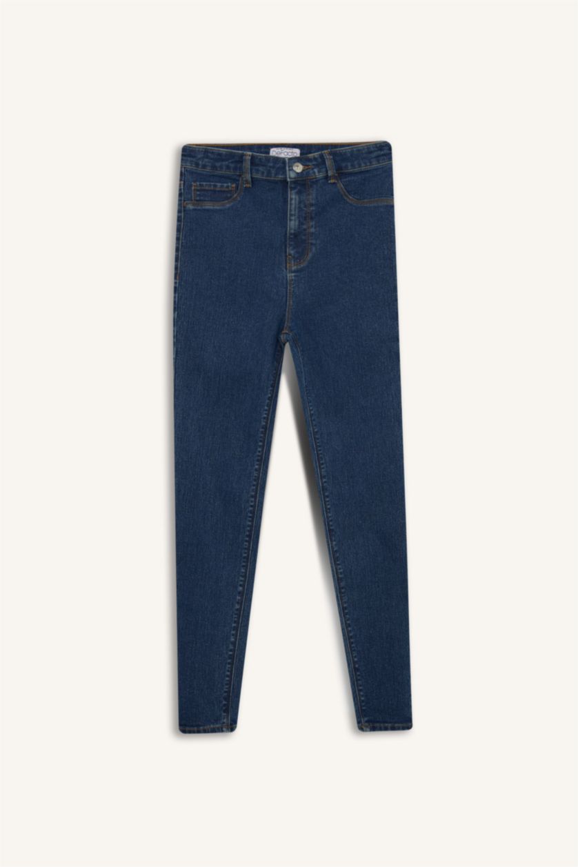 Kadın Koyu Mavi Jegging Yüksek Bel Bilek Boy Dar Paça Basıc Jean Pantolon