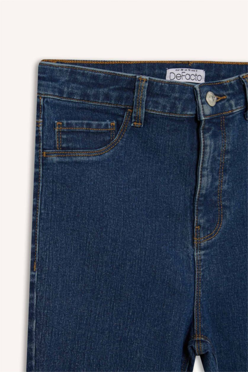Kadın Koyu Mavi Jegging Yüksek Bel Bilek Boy Dar Paça Basıc Jean Pantolon