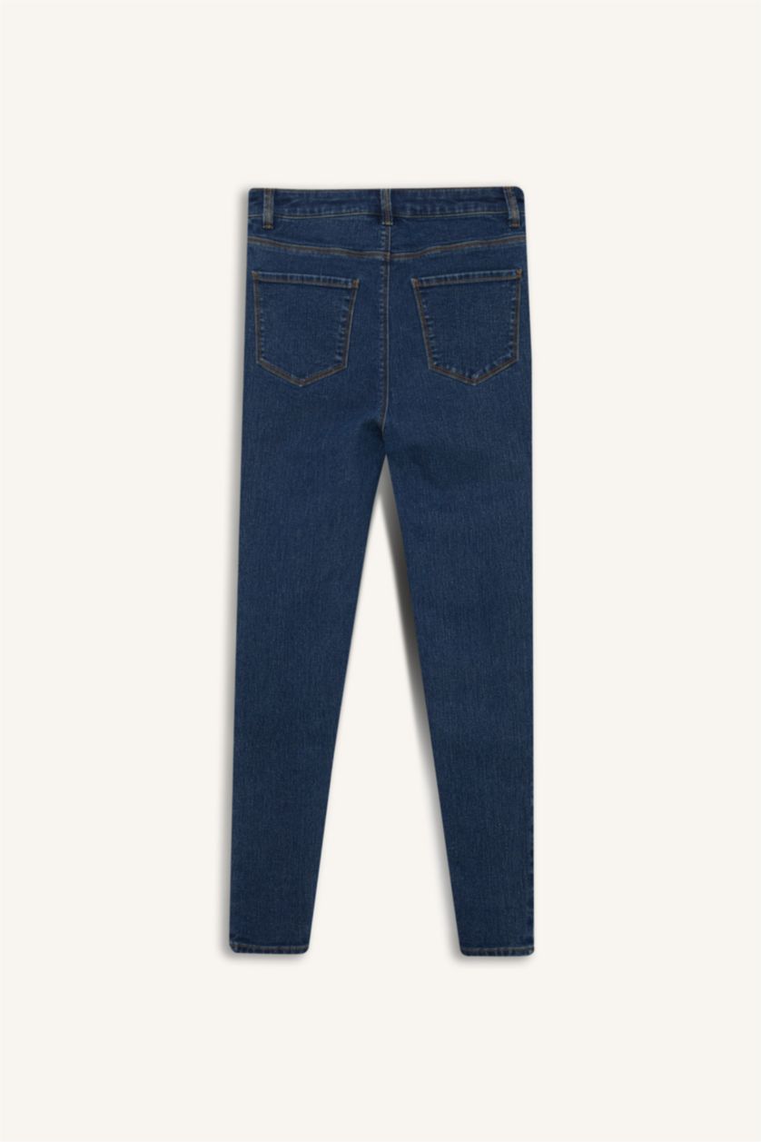 Kadın Koyu Mavi Jegging Yüksek Bel Bilek Boy Dar Paça Basıc Jean Pantolon