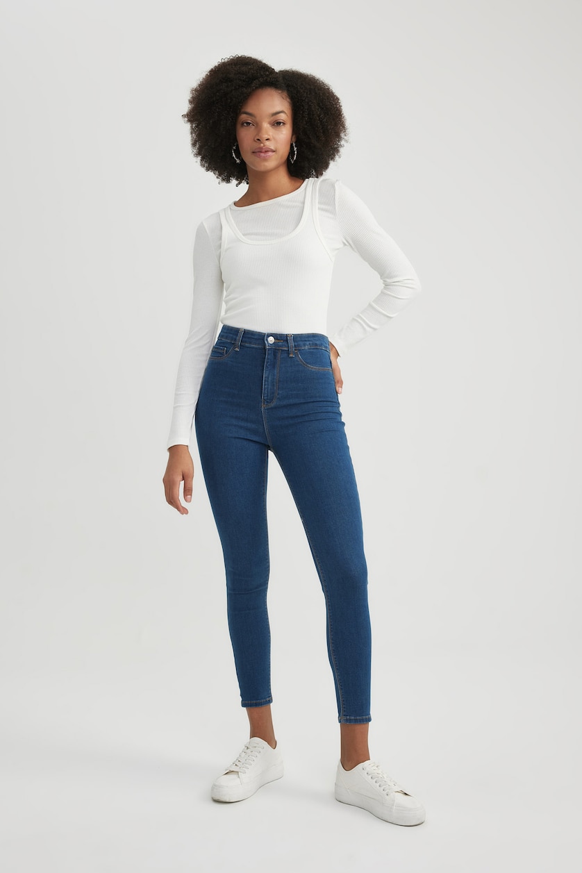 Women Blue High Waist Trousers