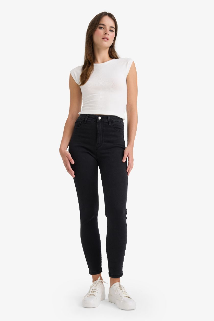 Kadın Antrasit Jegging Yüksek Bel Bilek Boy Dar Paça Basic Düz Jean Pantolon