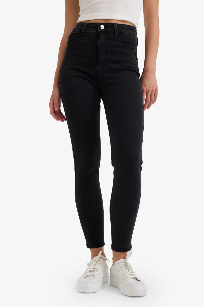 Kadın Antrasit Jegging Yüksek Bel Bilek Boy Dar Paça Basic Düz Jean Pantolon