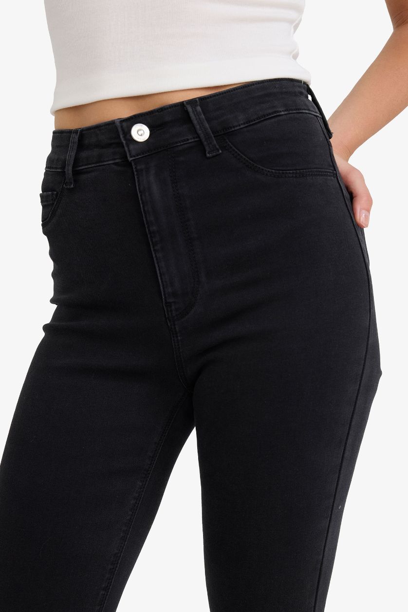 Kadın Antrasit Jegging Yüksek Bel Bilek Boy Dar Paça Basic Düz Jean Pantolon