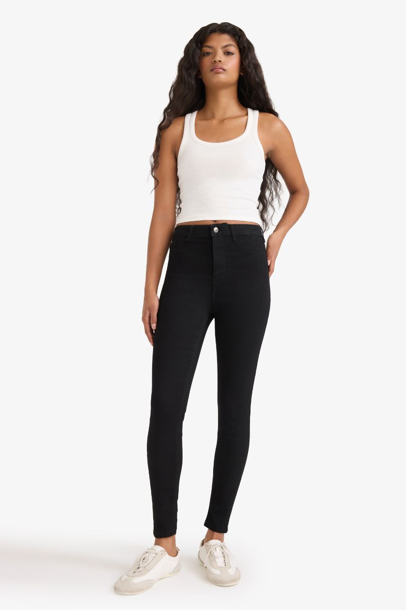 Kadın Siyah Jegging Yüksek Bel Bilek Boy Dar Paça Basic Düz Jean Pantolon