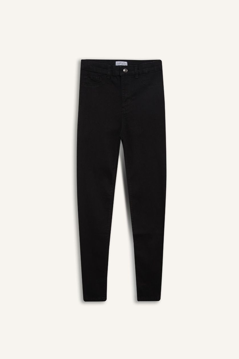 Kadın Siyah Jegging Yüksek Bel Bilek Boy Dar Paça Basic Düz Jean Pantolon