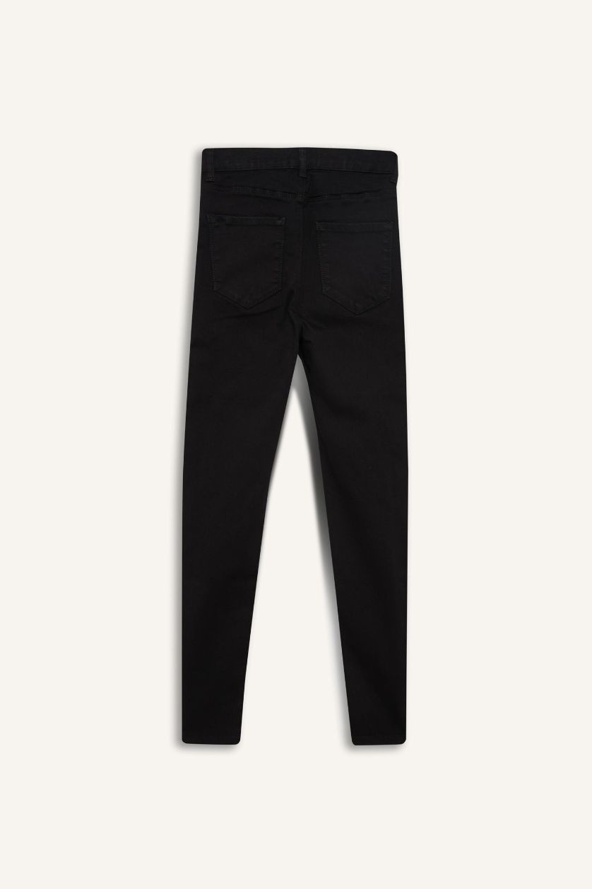 Kadın Siyah Jegging Yüksek Bel Bilek Boy Dar Paça Basic Düz Jean Pantolon