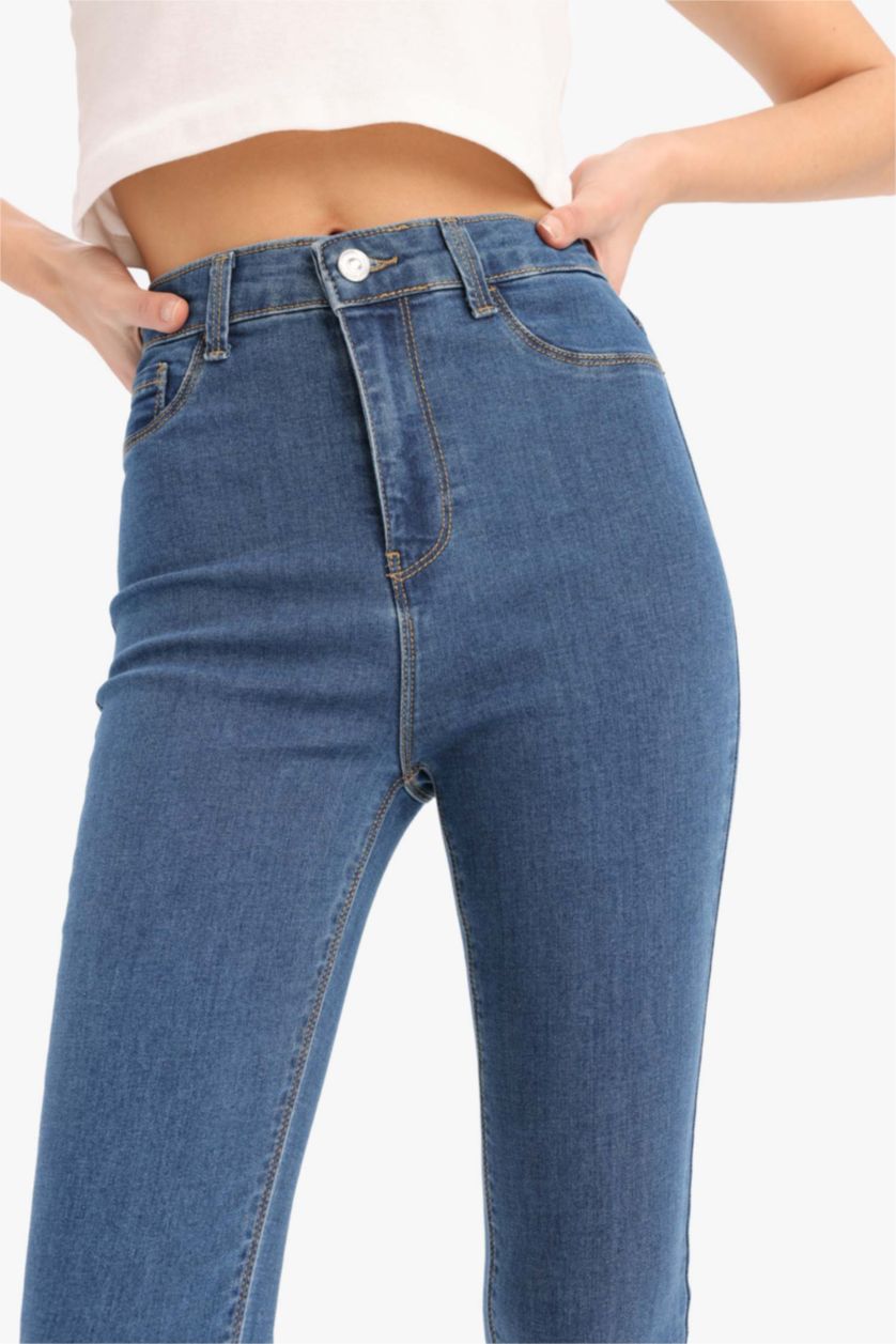 Woman Blue High Waist Trousers