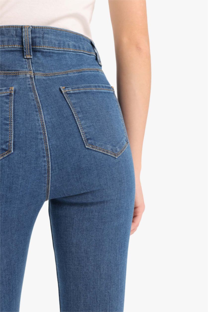 Woman Blue High Waist Trousers