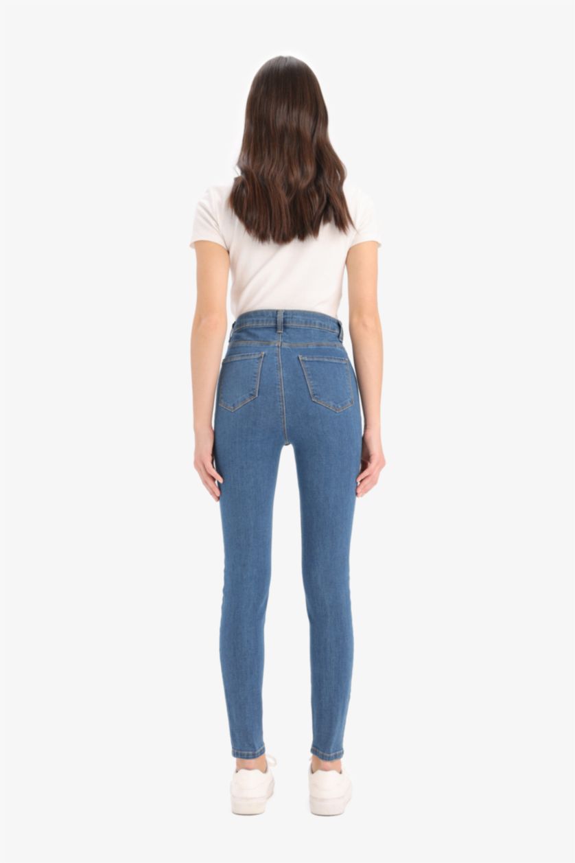 Woman Blue High Waist Trousers
