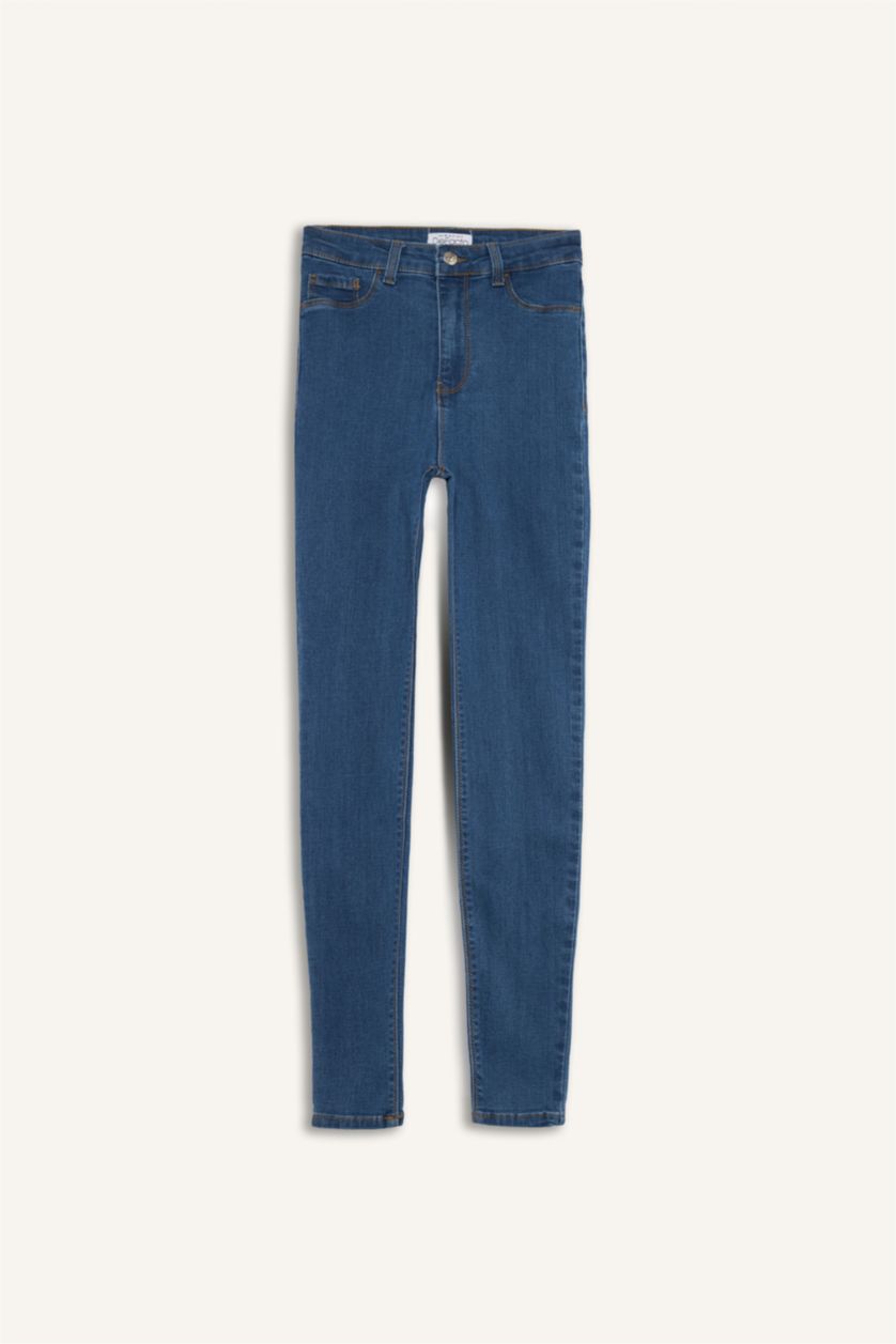 Woman Blue High Waist Trousers
